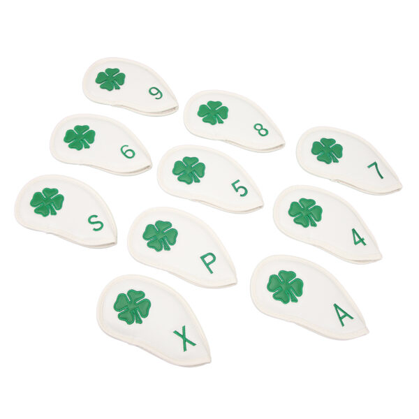 10 PCS Golf Club Head Covers Four Leaf Clover Pattern PU Waterproof Delicate Golf Iron Covers Set for Most Clubs White - Image 4