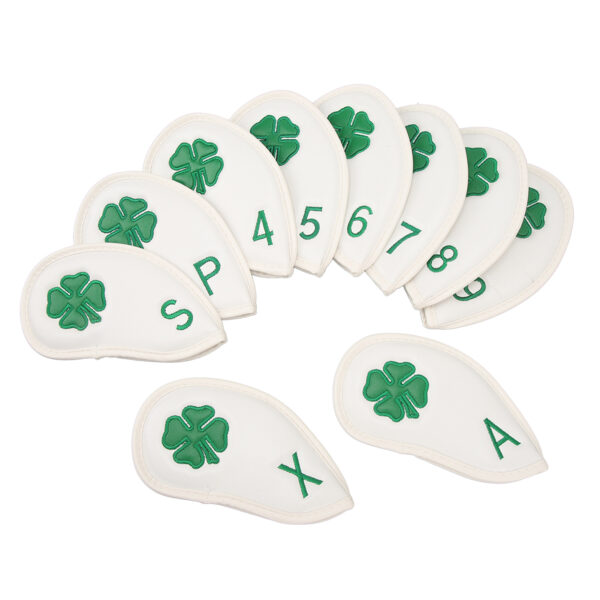 10 PCS Golf Club Head Covers Four Leaf Clover Pattern PU Waterproof Delicate Golf Iron Covers Set for Most Clubs White - Image 3